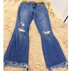 Flying Monkey High Rise Flare Jeans Size 25 Raw Hem Distressed Excellentc